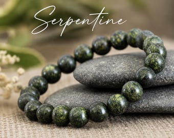 Serpentine Bracelet | MEDITATION | RENEWAL | PAST Lives Memory | Natural Gemstone Stretchy Bracelet | Mala Bracelet |  | Unisex | 8mm