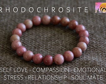 Rhodochrosite Bracelet-COMPASSION/POSITIVITY/Soul Mate Attracting/CREATIVITY-Gemstone Stretchy Stacking Bracelet-Boho Crystal Bracelet