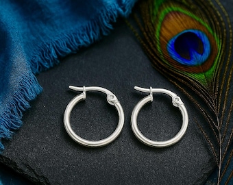 15mm Tiny Shiny Silver Hoop Earrings | Hypoallergenic Stainless Steel | Silver Color Plated | Tiny Small Silver Hoops