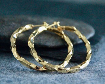40mm Twisted Gold Hoops | 18k Gold Earrings | Leverback Hoops | Boho Modern Earrings | Medium Large Hoops |