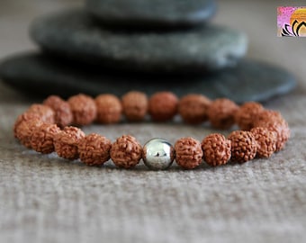Rudraksha Seeds Bracelet With White Gold | Sacred Rudraksha | Stretchy Beaded Stacking Bracelet | Yoga Hindu Boho Ethnic Bracelet | Mala