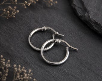 15mm Small Silver Hoop Earrings | Hypoallergenic Stainless Steel Earrings | Tiny Hoops | Minimalist Hoops