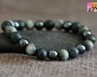 Serpentine Eagle Eye Stone Hematite Bracelet | QUIET Mind/MENTAL Stability/PURPOSE | Gemstone Stretchy Bracelet | Crystal Healing Bracelet