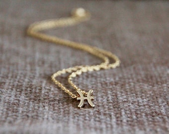 Zodiac Sign Necklace-Minimal Dainty Fine Delicate-Stainless Steel Pendant Charm Chain-Golden-Boho Organic Gemstone Jewelry-Symbol Jewellery