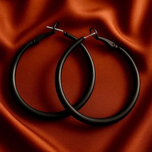 50mm Large Black Hoops | 4mm Thick | Sterling Silver Pin |  Bohemian Chic Ethnic Tribal Earrings | Latchback | Original Colourful Hoops