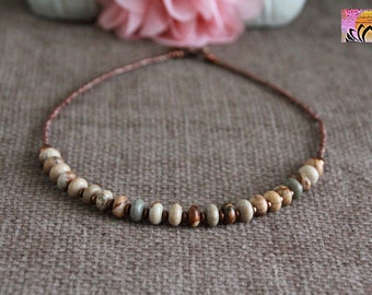Jasper Necklace | Choker | Natural Stone | Short Necklace 17" 43cm | Ethnic Boho Beaded Stone Necklace | Original Statement Necklace