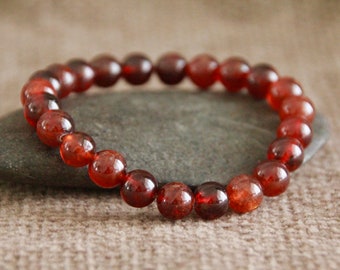 Hessonite Garnet Bracelet-Self RESPECT/CHALLENGES/FERTLITY-Gemstone Healing Bracelet-8mm-Boho Natural Stretchy Bracelet-Crystal Healing