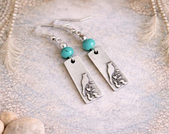 Turquoise Silver Bird Earrings | PROTECTION/LUCK/WISDOM | Throat and Third Eye Chakras | Antique Silver Earrings | Bohemian Ethnic Earrings