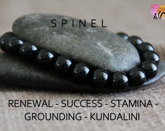 Black Spinel Bracelet | RENEWAL | SUCCESS | STAMINA | Grounding | Root Chakra | Kundalini Energy | Stretchy Bracelet | Boho Jewelry | Unisex