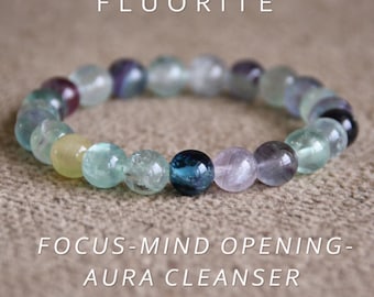 Fluorite Bracelet | FOCUS | Mind OPENING | AURA Cleansing | Heart Third Eye Chakras | Stretchy Gemstone Bracelet | Healing Crystal Bracelet
