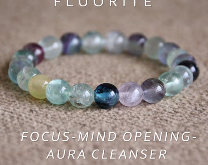 Featured listing image: Fluorite Bracelet | FOCUS | Mind OPENING | AURA Cleansing | Heart Third Eye Chakras | Stretchy Gemstone Bracelet | Healing Crystal Bracelet