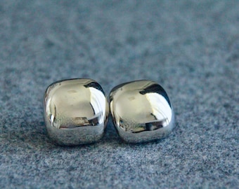 Statement Platinum Studs | 18mm | Or 18k Gold Earrings | Minimalist Triangle Studs | Thick Chunky Gold Studs | Twist Square Earrings