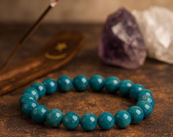 Apatite Bracelet | CREATIVITY/IMAGINATION/PSYCHIC Awareness | Natural Quality Gemstone Stretchy Bracelet | Blue Crystal Boho Organic Jewelry