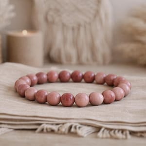 Rhodochrosite Bracelet | COMPASSION POSITIVITY Soul Mate Attracting CREATIVITY | Gemstone Stretchy Stacking Bracelet | Boho Crystal Bracelet