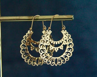 Hollow Moon Earrings | Large Hoop Earrings | Stainless Steel Laser Cut Earrings | Gold Metal Earrings | Original Boho Summer Jewelry