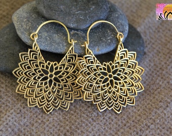 Boho Brass Earrings | Large Hoop Earrings | Indian Bohemian Golden Metal Earring | Boho Earrings | Hippie Jewelry | Oversized Oriental Hoops