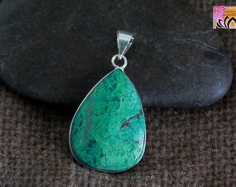 Azurite Malachite Pendant | 48x25mm | Stone in Sterling Silver | Natural Gemstone | Crystal Healing Pendant | Organic Jewellery | Unisex