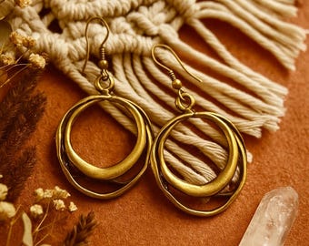 Modern Bronze Hoop Earrings | Antique Bronze | Metal Dangle Earrings | Bohemian Ethnic Jewellery | Original Handmade Rustic Earrings