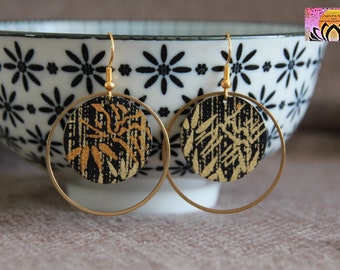 Modern Hoops | Japanese Paper Earrings | Circle Earrings | Metal Earrings | Handmade Jewelry | Elegant Black and Gold Statement Earrings