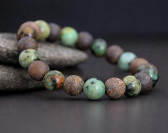 African Turquoise Bronzite Bracelet | PROTECTION/POSITIVE EVOLUTION | Gemstone Stretchy Bracelet | Natural Yoga Bohemian Jewelry | Unisex