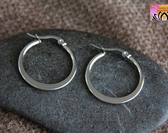 25mm Silver Hoop Earrings | Hypoallergenic Stainless Steel Earrings | Wide Flat Side Hoops