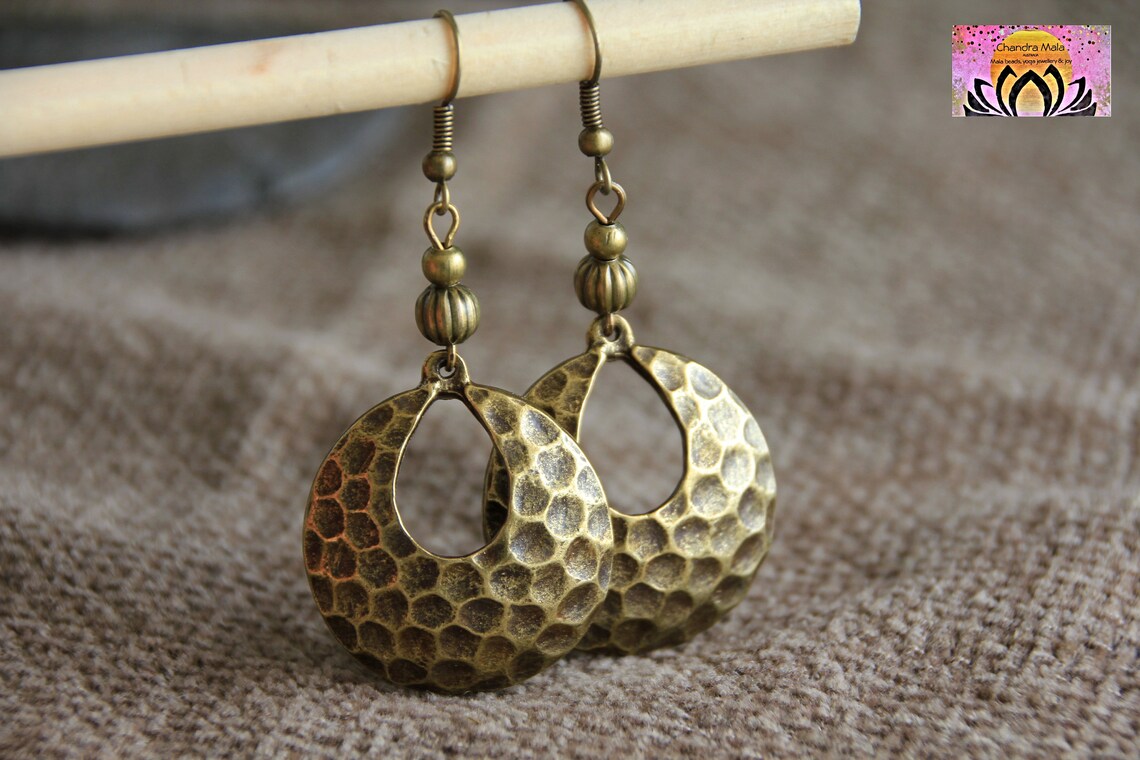 Bronze Earringsantique Bronze Earringshammered Bronze Dangle Etsy