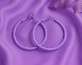 50mm Large Purple Hoops | 4mm Thick | Sterling Silver Pin |  Bohemian Chic Ethnic Tribal Earrings | Latchback | Original Colourful Hoops