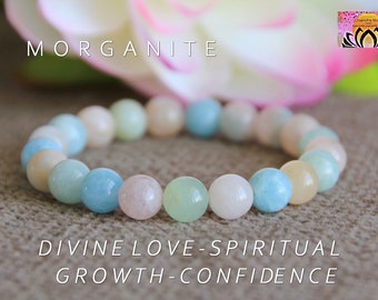 Morganite Bracelet | DIVINE LOVE/SPIRITUAL Growth/Confidence/Compassion | Heart Chakra Bracelet | Healing Bracelet | Boho Jewellery | 8mm