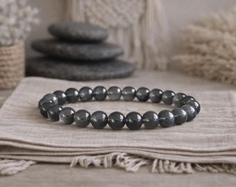 Black Moonstone Bracelet | High VIBRATIONS | Emotional BALANCE | FEMININE | Gemstone Stretchy Bracelet | Bohemian Jewelry | 6mm | Unisex