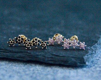 Shiny Gold Studs | 18k Gold | Cubic Zirconia | Purple or Black | Elegant Studs | Ear Climber | 22mm | 8mm Thick Wide Side