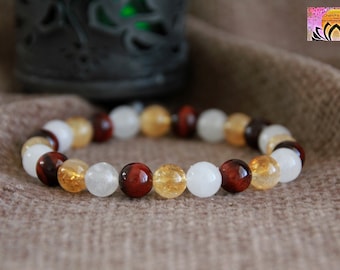 Citrine Red Tiger Eye White Jade Bracelet-PROSPERITY/LUCK/PROTECTION-Gemstone Stretchy Bracelet-Crystal Healing Bracelet-Unisex Jewellery
