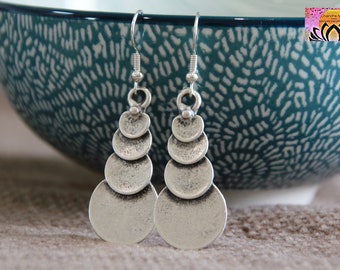 Silver Earrings | Long Antique Silver Boho Earrings | Hammered Metal Dangle Earrings | Bohemian Ethnic Jewellery | Rustic Original Earrings