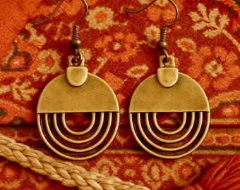 Bronze Earrings | Antique Bronze | Hammered Bronze Dangle Earrings | Metal Earrings | Bohemian Ethnic Jewelry | Original Rustic Earrings