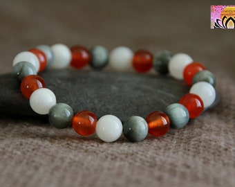 Carnelian Moonstone Eagle Eye Stone Bracelet | COURAGE/FOCUS/SORROW Healing | Statement Bracelet | Gemstone Bracelet | Crystal Healing