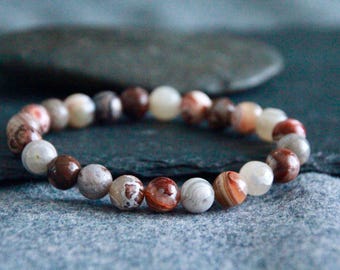 Mexican Agate Bracelet | Crazy Lace Agate | LAUGHTER/BALANCE EMOTIONS | Gemstone Stretchy Bracelet | 8mm | Crystal Bracelet | Unisex