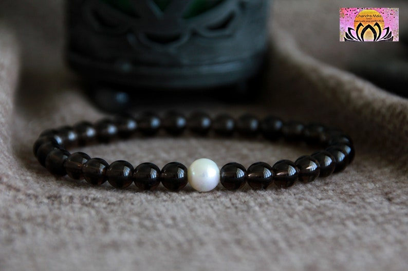 Smoky Quartz and Pearl Bracelet-CENTERING/GOAL REACHING/Protection Bracelet-Natural Freshwater Pearl Gemstone Bracelet-Statement Bracelet image 3