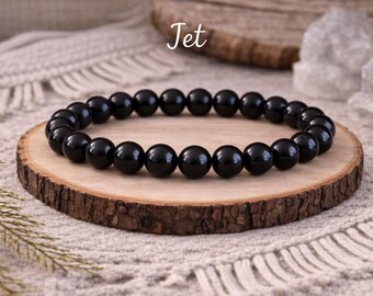 Jet Bracelet | TALISMAN/FEARS/DEPRESSION | Base Chakra Stone | Black Gemstone Stretchy Bracelet | Original Boho Jewelry | Unisex | 7 or 10mm