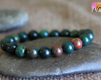 Green Bloodstone Bracelet-GUIDANCE/GROUNDING/PROTECTION-Gemstone Stretchy Bracelet-Mala Bracelet-Boho Jewellery-8mm or 6mm-Healing Bracelet