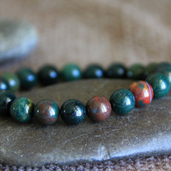 Green Bloodstone Bracelet-GUIDANCE/GROUNDING/PROTECTION-Gemstone Stretchy Bracelet-Mala Bracelet-Boho Jewellery-8mm or 6mm-Healing Bracelet