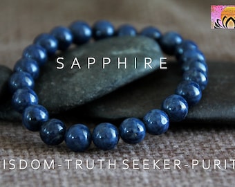 Sapphire Bracelet | 7 or 10mm | Grade AAA | Spiritual Seeker | Wisdom | Purity | Precious Natural Gemstone Stretchy Bracelet