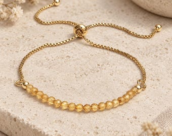Citrine Bracelet |  PEACE | SPIRITUALITY | PROTECTION | Natural Gemstone | Boho Minimal Jewellery | Fine Bracelet | Adjustable | 3.5mm