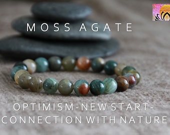 Moss Agate Bracelet | OPTIMISM | New START | RECOVERY | Birthing Crystal | Gemstone Bracelet | Natural Healing Stone Bracelet | 8mm