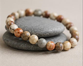 Fossil Coral Bracelet | TIMELESS BEAUTY | Natural Gemstone Macrame Bracelet | Stretchy | Original Organic Earthly Creation | 8mm