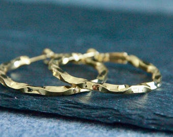 35mm or 40mm Twisted Gold Hoops | 24k Gold Earrings | Leverback | Boho Modern Earrings | Statement Hoops | Medium Large Hoops | 2 sizes