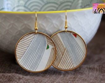 Modern Hoops-Japanese Paper Earrings-Round Earrings-Metal Earrings-Unique Artisan Jewelry-Elegant Statement Earrings-White and Gold Earrings