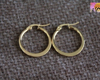 25mm Golden Hoop Earrings | Hypoallergenic Stainless Steel | Modern Original Flat Side Wide Thick Hoops | Boho Ethnic Tribal Earrings