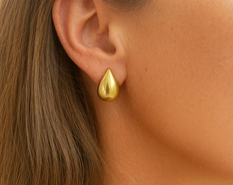 Liquid Gold Drop Earrings | 18k Gold | Studs | 18x10mm | Teardop Stud Earrings