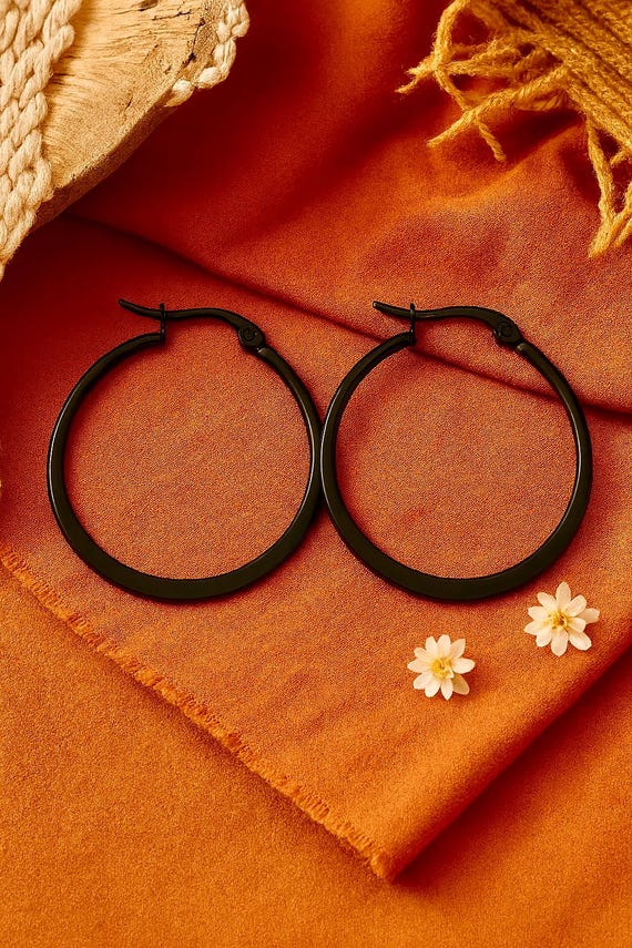 Boucles D'oreilles Créoles - Anneaux Larges En Acier Inoxydable Doré - Femme - Perles