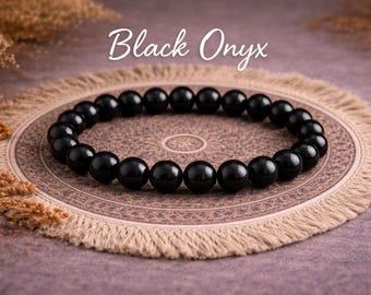 Black Onyx Bracelet | STRENGTH | DETERMINATION | GROUNDING | Root Chakra Bracelet | Onyx Stretchy Bracelet | Boho Jewelry | 8mm | Unisex