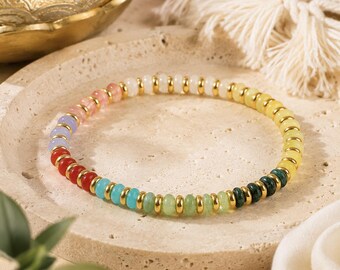 Chakra Bracelet | Rainbow Gemstone Bracelet | Natural Gemstone | Boho Minimal Jewellery | Fine Bracelet | Stretchy | 4.5mm